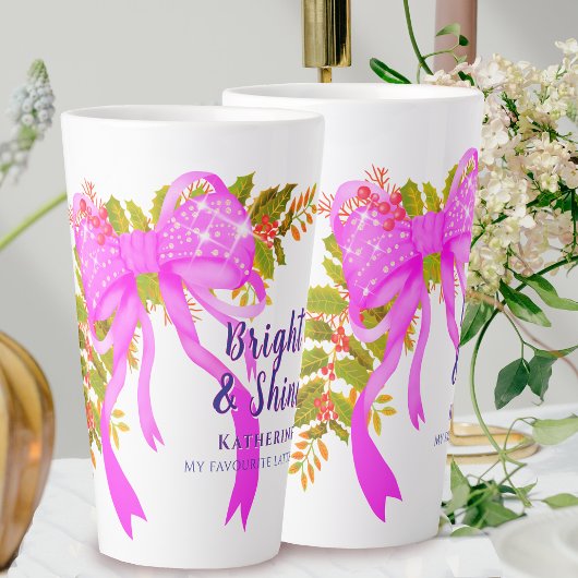 Glittering Pink Ribbon Kerstmis Latte Mok