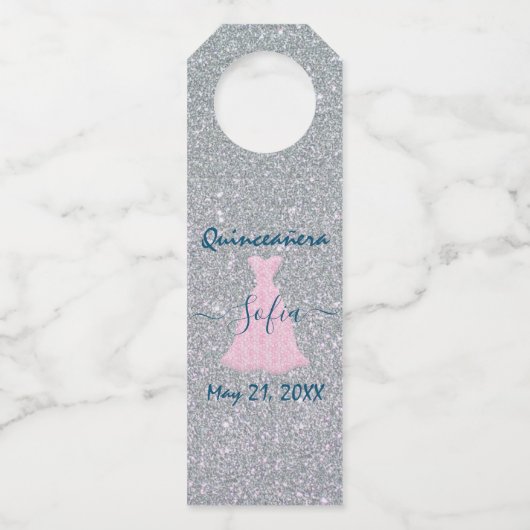 Glittering Quinceanera Herdenking Fles Hanger (Voorkant)