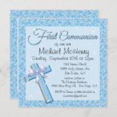 Glittering Sequin Blue First Community Invitation Kaart (Voorkant / Achterkant)