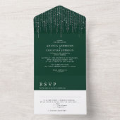 Glittering Silver Emerald Green Modern Wedding All In One Uitnodiging (Binnen)