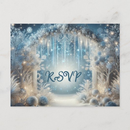Glittering Snowy Forest Wedding RSVP Briefkaart (Voorkant)