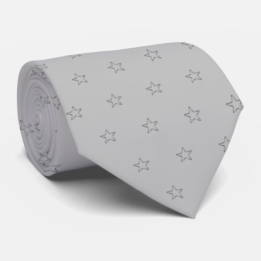 Glittering Star Pattern on Light Silver Grey Stropdas (Opgerold)
