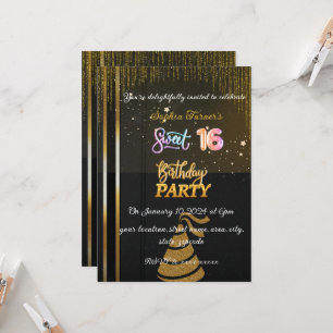 Glittering Zwart en Goud lief 16 Verjaardag Kaart