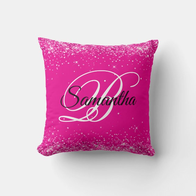 Glitteriserend hot-pink Fancy monogram Kussen (Voorkant)