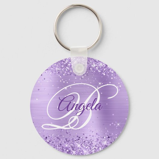 Glitterislavendel Folie Fancy monogram Sleutelhanger (Voorkant)
