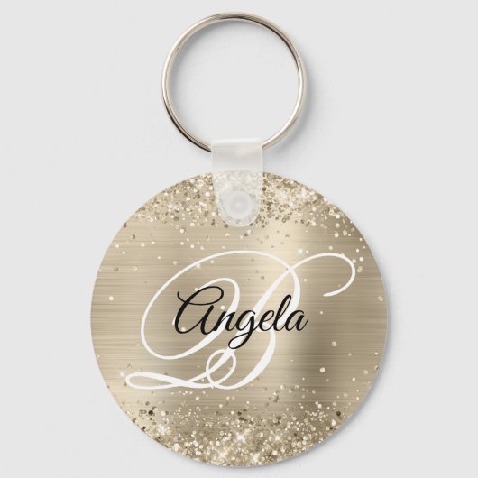 Glitterislichte goudfolie Fancy monogram Sleutelhanger (Voorkant)