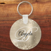 Glitterislichte goudfolie Fancy monogram Sleutelhanger (Voorkant)