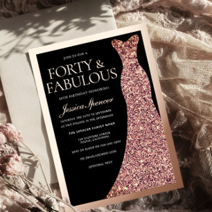Glitterjurk Dames Zwart 40ste Verjaardag Roze Goud Folie Uitnodiging