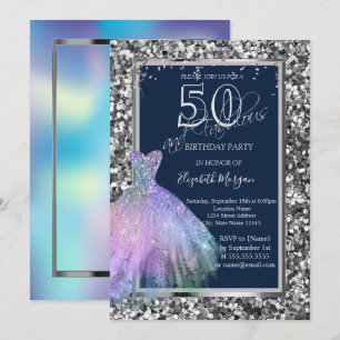 Glitterjurk met Lovertjes 50e Verjaardag Holografi Kaart