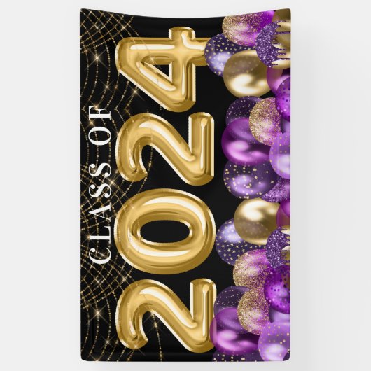 Glitterklasse goud en Paarse glitter van 2024 Afst Spandoek (Verticaal)