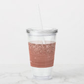 Glittermonogram geborsteld metaal Roos Gold Pink Acryl Drinkbeker (Links)