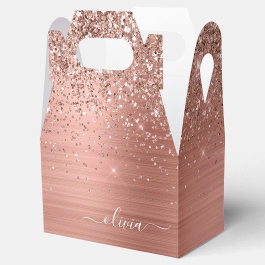 Glittermonogram geborsteld metaal Roos Gold Pink Bedankdoosjes (Geopend)