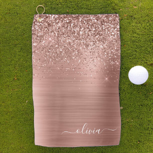 Glittermonogram geborsteld metaal Roos Gold Pink Golfhanddoek