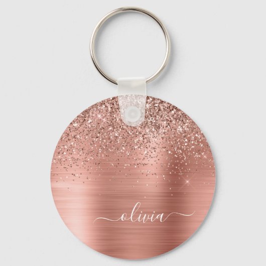 Glittermonogram geborsteld metaal Roos Gold Pink Sleutelhanger (Voorkant)
