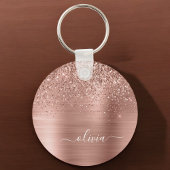 Glittermonogram geborsteld metaal Roos Gold Pink Sleutelhanger