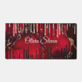 Glittermonogram rode zwarte druppels bureaumat (Voorkant)