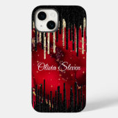 Glittermonogram rode zwarte druppels Case-Mate iPhone case (Achterkant)