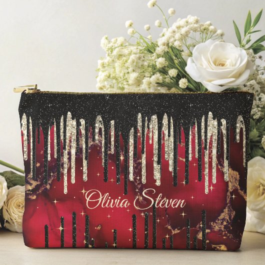 Glittermonogram rode zwarte druppels etui