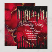 Glittermonogram rode zwarte druppels kaart (Voorkant / Achterkant)