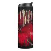 Glittermonogram rode zwarte druppels thermosbeker (Gedraaid links)
