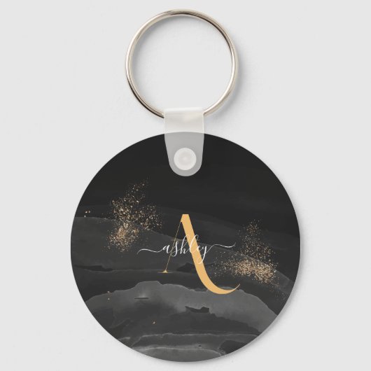 Glittermonogram voor Gold Driving Aangepast Metaal Sleutelhanger (Voorkant)