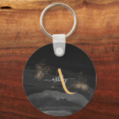 Glittermonogram voor Gold Driving Aangepast Metaal Sleutelhanger (Voorkant)