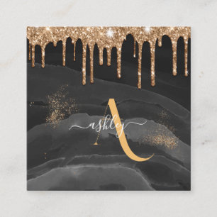 Glittermonogram voor Gold Driving Aangepast Metaal Vierkante Visitekaartje