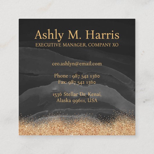 Glittermonogram voor Gold Driving Aangepast Metaal Vierkante Visitekaartje (Achterkant)