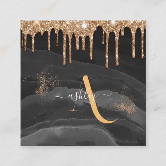 Glittermonogram voor Gold Driving Aangepast Metaal Vierkante Visitekaartje (Voorkant)