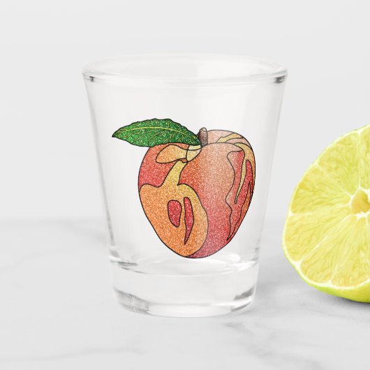 glitterperzik shot glas (Voorkant)