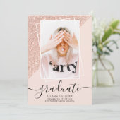 Glitterroze afstuderen fotoblok afstuderen kaart (Staand voorkant)