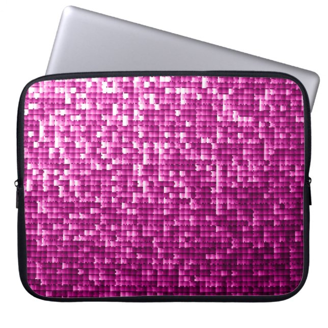 Glitterroze sequenties laptop sleeve (Voorkant)