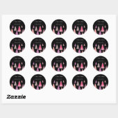 Glitterroze zwart monogram ronde sticker (Vel)