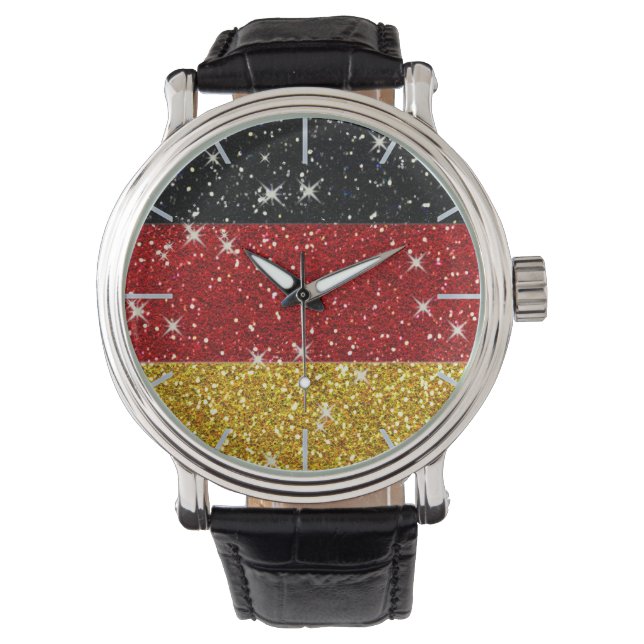 Glitters Duitsland Vlag met Sparkles Horloge (Voorkant)