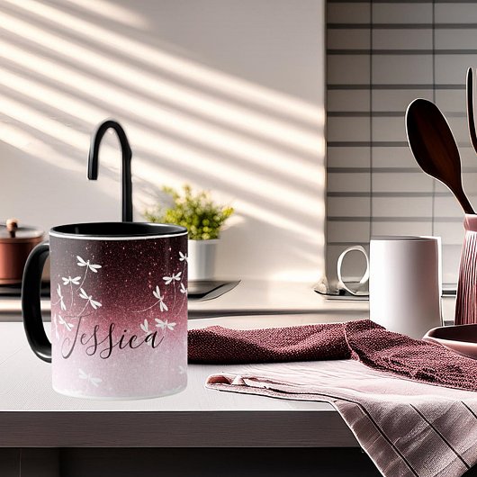 Glitters en libellen gepersonaliseerd mok