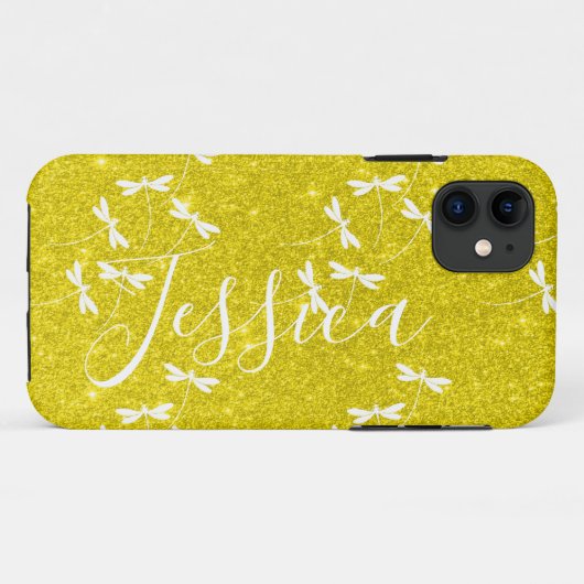 Glitters en libellen gepersonaliseerde Case-Mate iPhone Case (Achterkant (horizontaal))