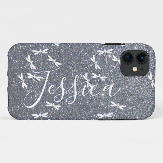 Glitters en libellen gepersonaliseerde Case-Mate iPhone Case (Achterkant (horizontaal))