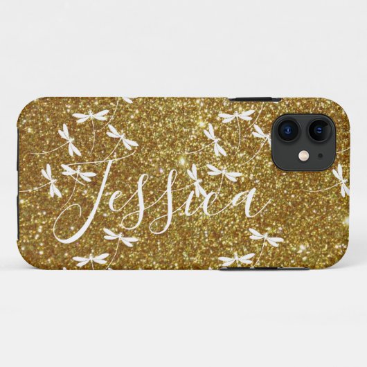 Glitters en libellen gepersonaliseerde Case-Mate iPhone Case (Achterkant (horizontaal))
