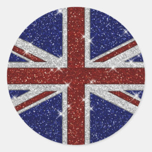 Glitters Glanzende Sparkle Union Jack Vlag Ronde Sticker