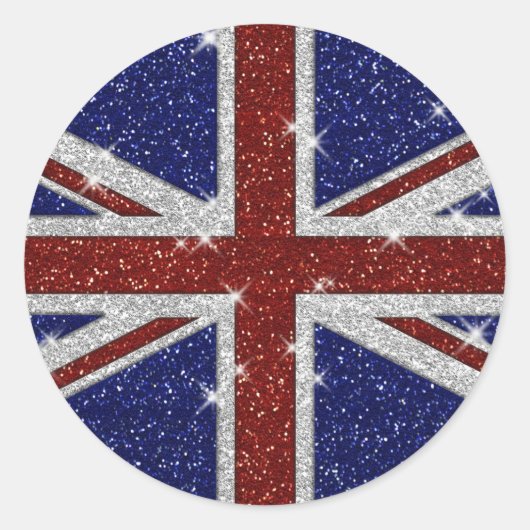 Glitters Glanzende Sparkle Union Jack Vlag Ronde Sticker (Voorkant)