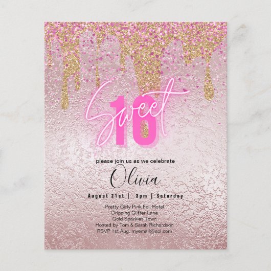 Glitters Schattig 16 Vrolijk Roze 16de Verjaardag Flyer (Voorkant)