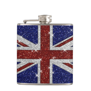 Glitters Shiny Sparkle Union Jack Flag Heupfles