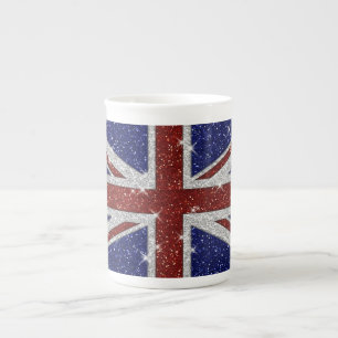 Glitters Shiny Sparkle Union Jack Flag Porselein Kop