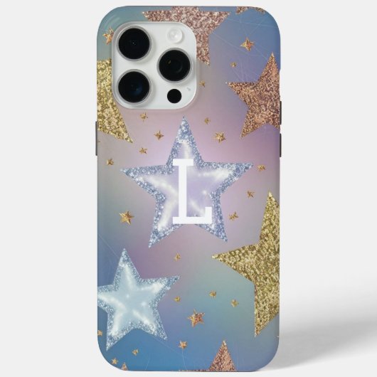 Glittersterren met monogram Case-Mate iPhone case (Achterkant)