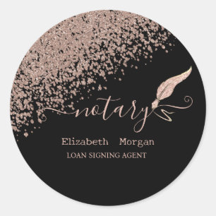 Glitterveer Notaris Rose Goud Diamanten Zwart Ronde Sticker