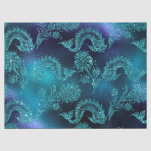 Glittervis en bloemen op blauwe ontkoppeling tissuepapier
