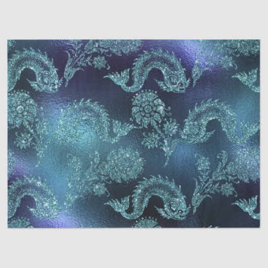 Glittervis en bloemen op blauwe ontkoppeling tissuepapier (Voorkant)