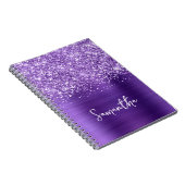 Glittery Amethist Paarse Glam Script Naam Notitieboek (Rechterzijde)