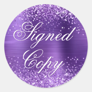Glittery Amethyst Folie Fancy gesigneerd exemplaar Ronde Sticker