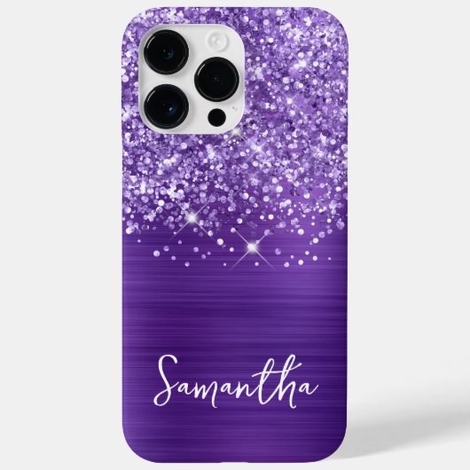 Glittery Amethyst Paarse Glam Name Case-Mate iPhone Case (Achterkant)
